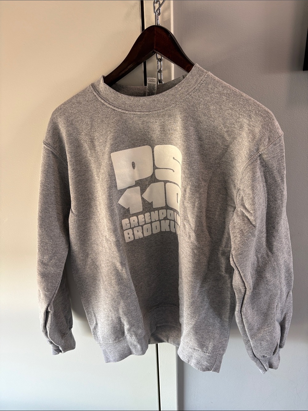 Gray Crewneck Sweatshirt with NYC public school graphic, small, NWOT